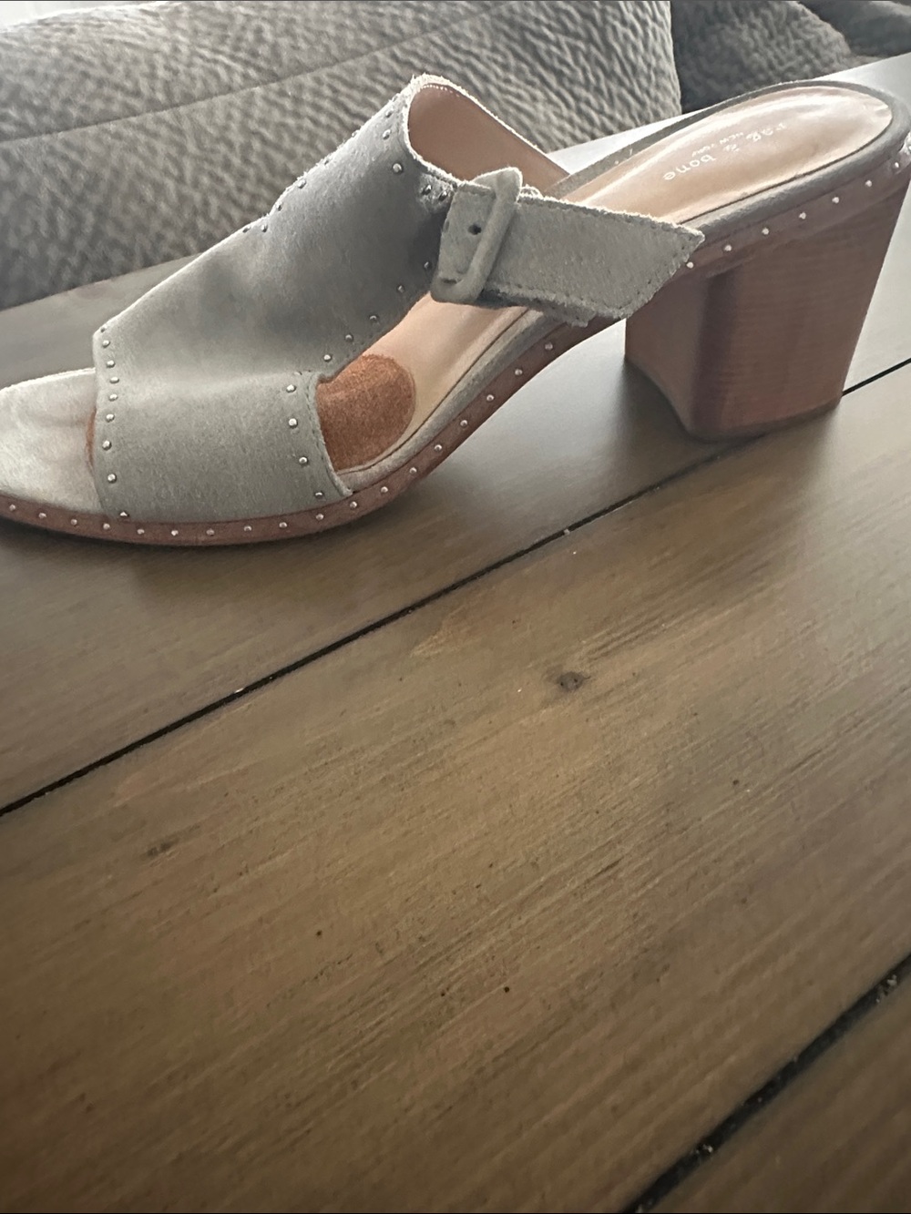 rag & bone Light Gray Suede Stud-Trim Slide Mules